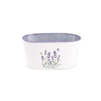 IRIS bádog kaspó ovál, levendula mintás, fehér 23 x 12 cm