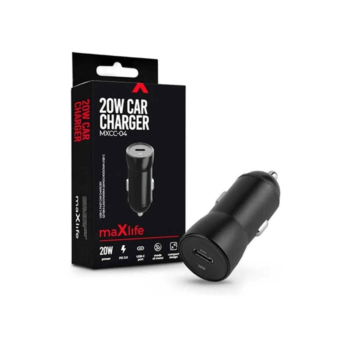 Maxlife TF-0165 Type C 20W PD3.0 fekete szivargyújtós gyorstöltő adapter #1