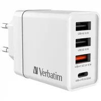 Verbatim 49701 CHR-30EU2 USB 30W 1xUSB-C PD 20W/1xUSB-A QC 3.0/2xUSB-A 10W fehér hálózati töltő #1
