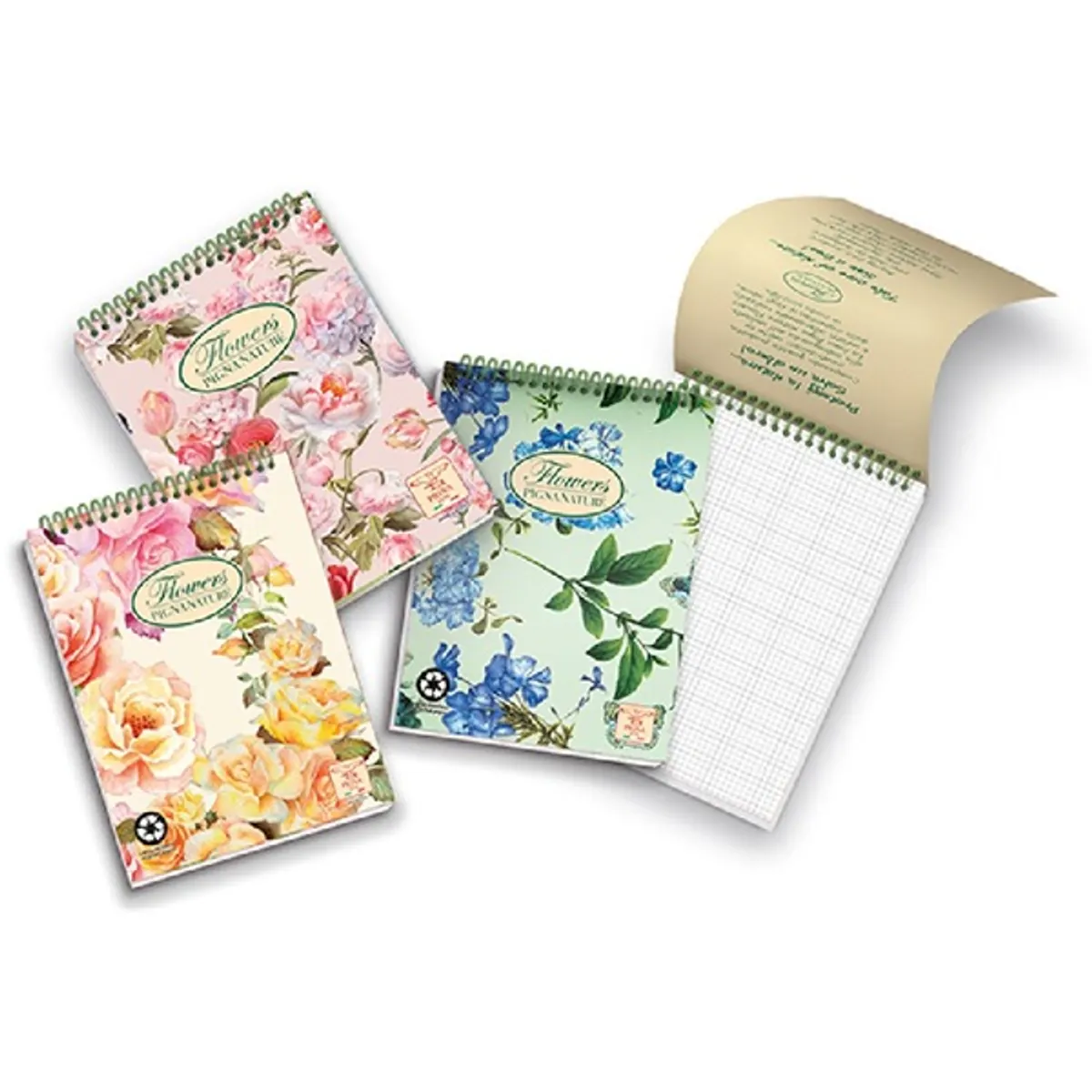 Pigna Nature Flowers A5 50 lapos kockás spirálos jegyzettömb #1