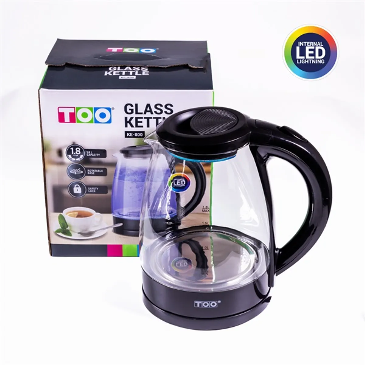 TOO KE-800 1,8L-es fekete üveg vízforraló #2