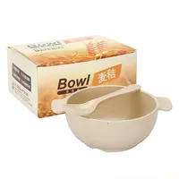 TOO KT-112-B vegyes színekben búzaszalma műanyag Baba tál/kanál készlet 4db, 15.5×12 cm #2