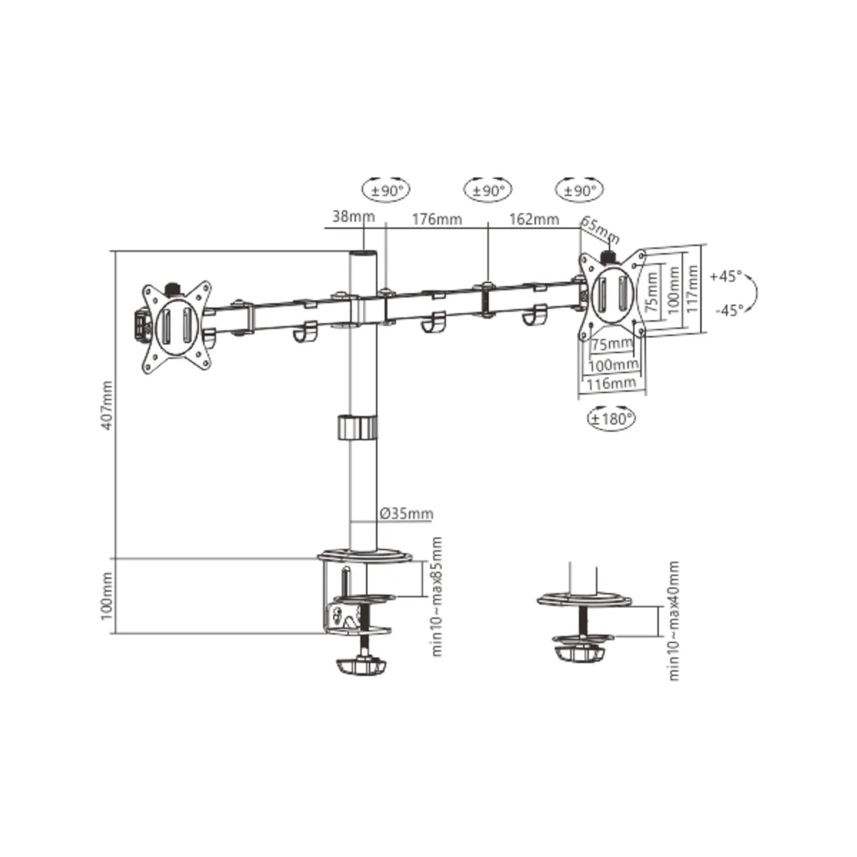 Gembird MA-D2-01 17"-32" kétkaros asztali monitor tartó konzol #2