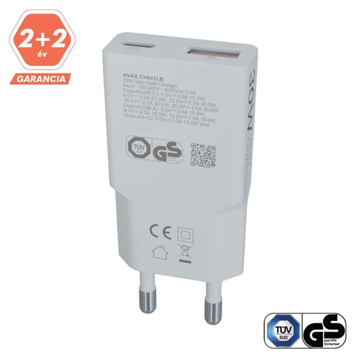 AVAX CH641LB NANO SLIM 30W USB-C (PD3.0)+USB-A (QC3.0) világoskék hálózati töltő #5