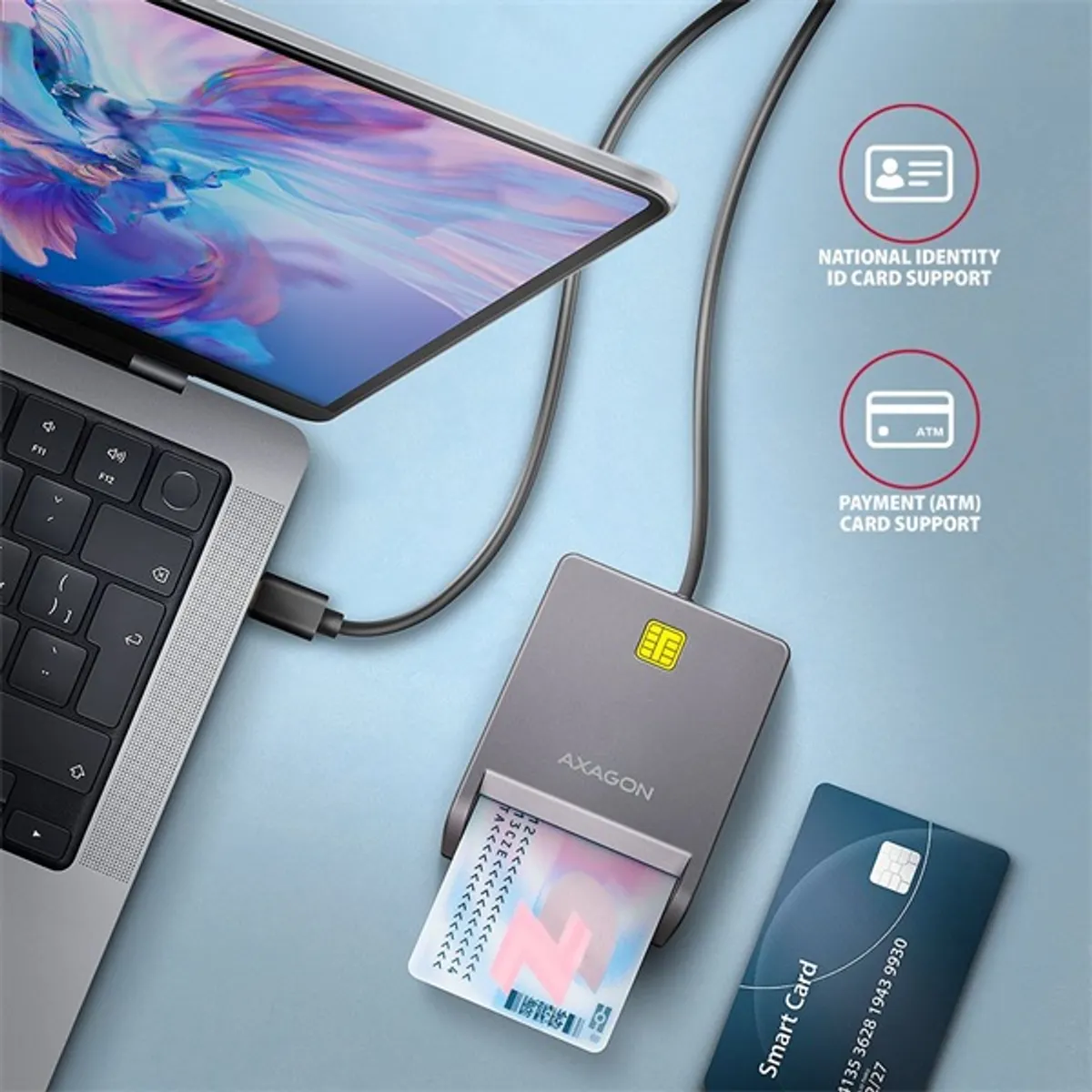 Axagon CRE-SM3TC USB-C Smart card FlatReader okos kártyaolvasó #2
