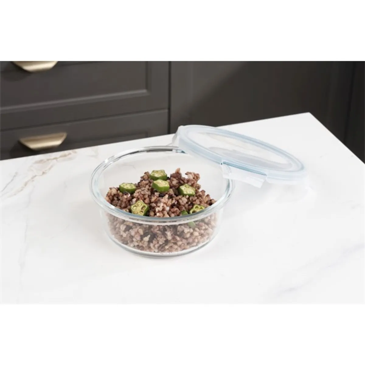 TOO KT-89 üveg 650 ml-es hőálló kerek ételtároló csatolható műanyag tetővel #1