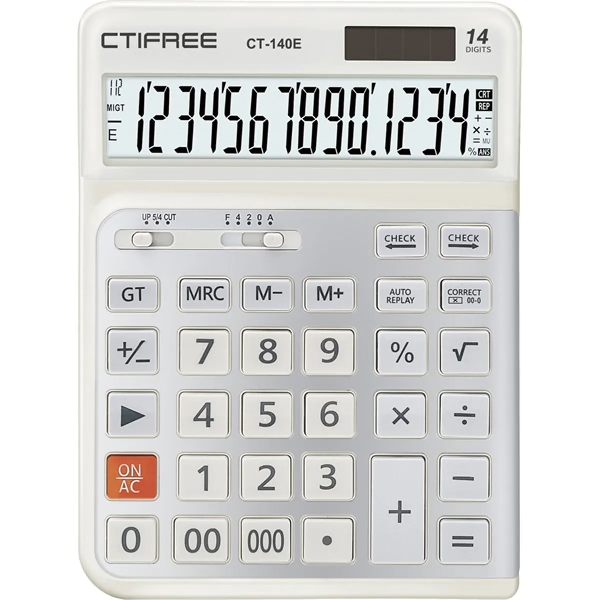 CTIFREE CT-140E fehér ergonómikus számológép, 145x198mm, 14 számjegy, dual power, 2 év garancia #1