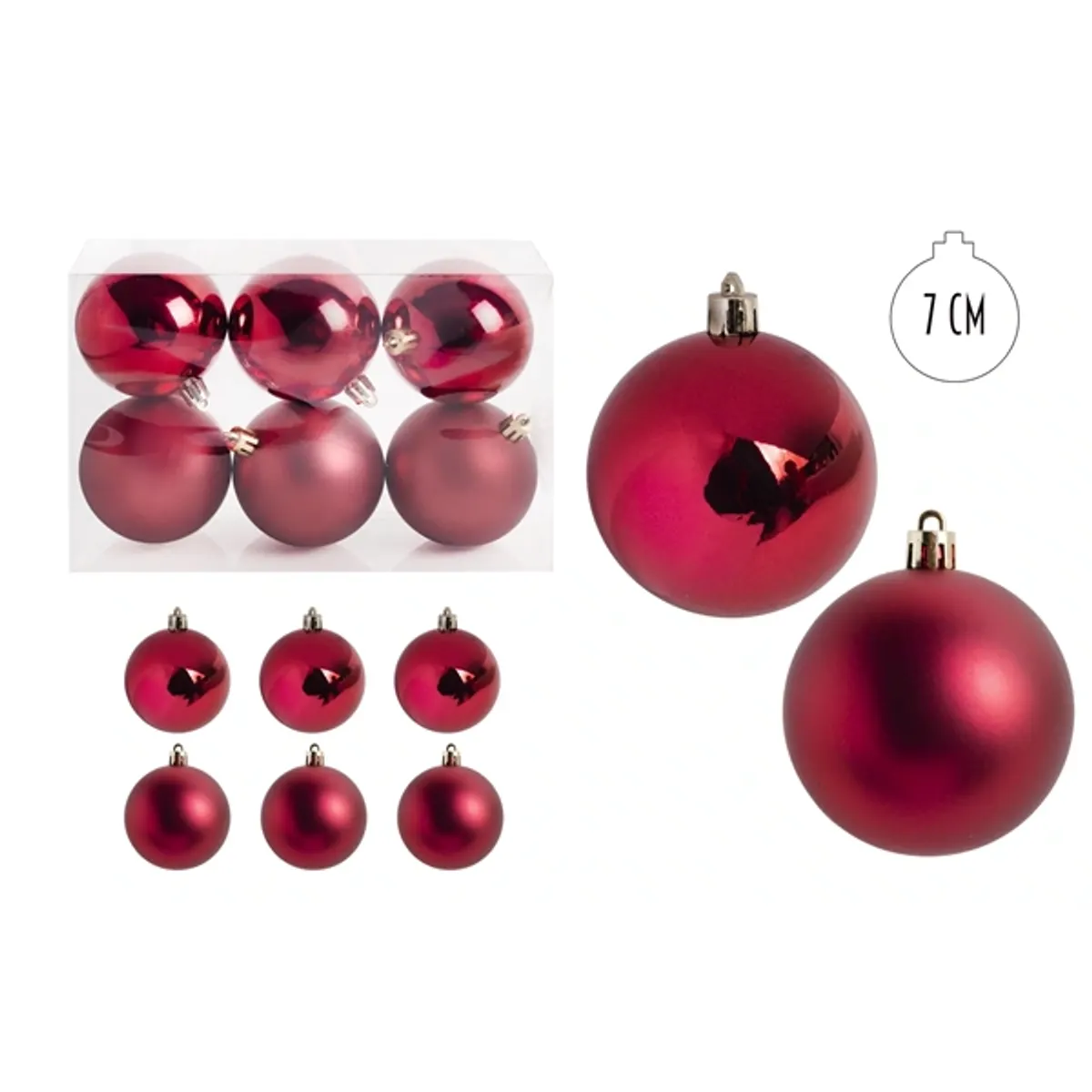 IRIS karácsonyi dísz gömb, szettben, pvc dobozban, 6dbos, piros 7 cm #1