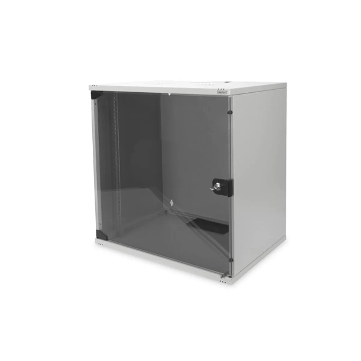 DIGITUS 19" 12U 595x540x400mm lapraszerelt üvegajtós szürke fali rack szekrény #1
