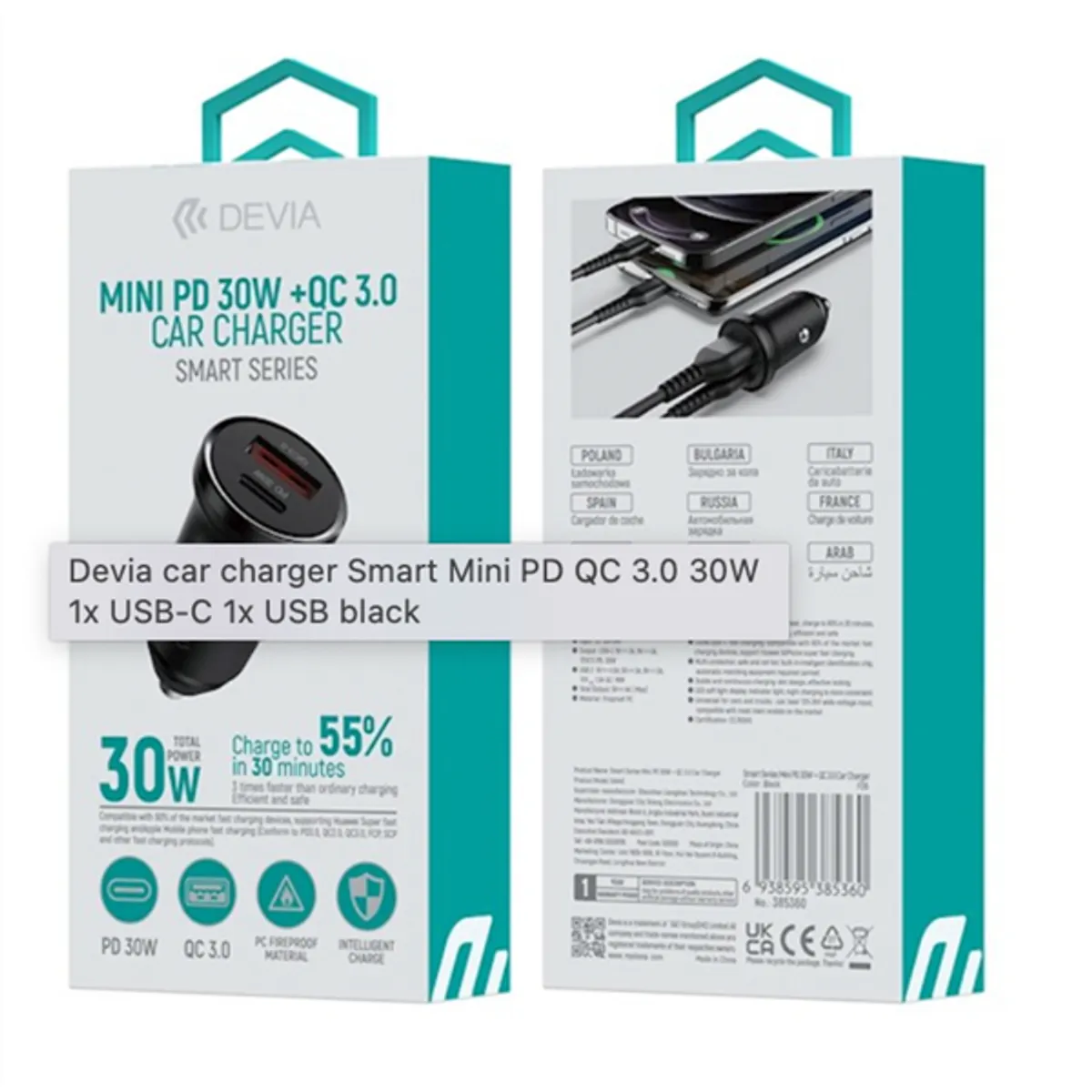 Devia ST385360 Smart Mini PD 30W+QC 3.0 USB+Type-C szivargyújtó töltő adapater #10