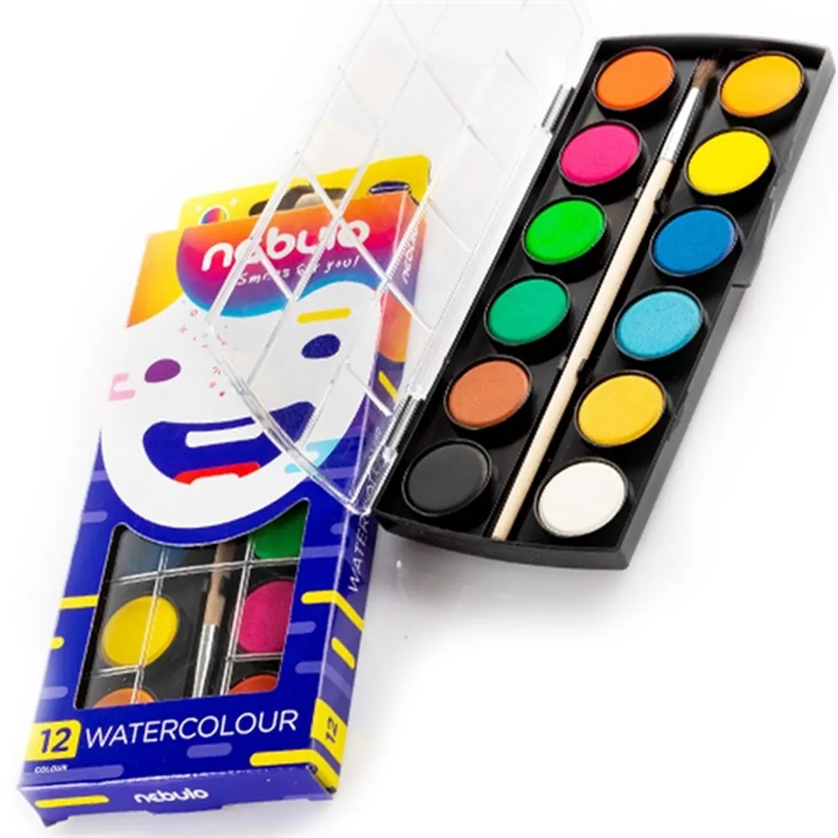 Nebulo 23mm ecsettel 12 színű vízfesték készlet #1