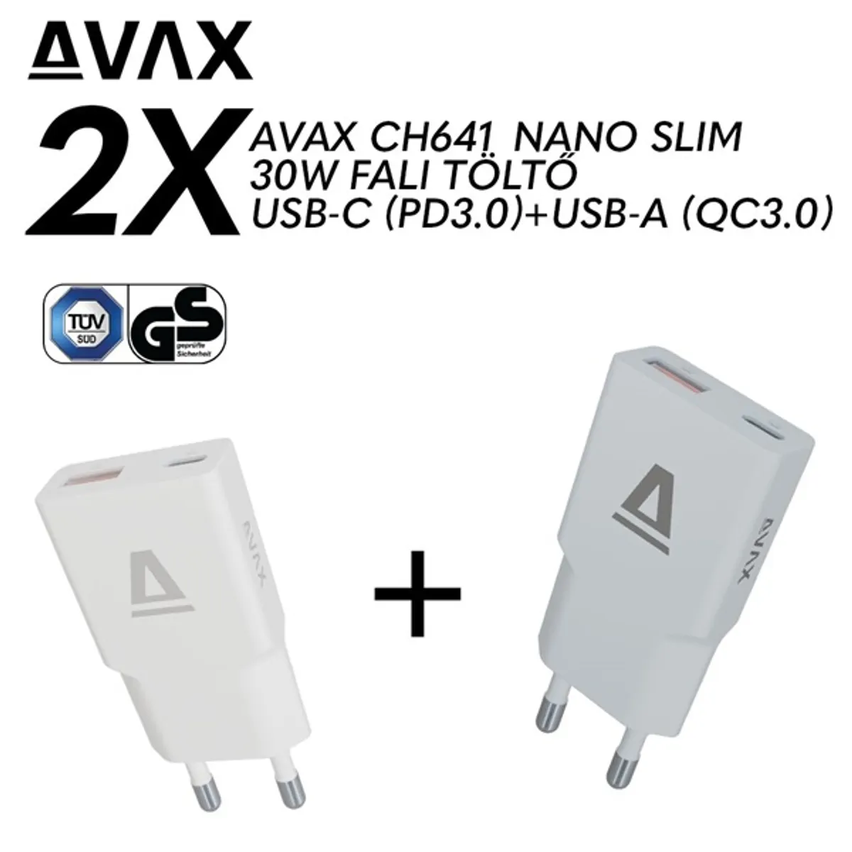 AVAX CH641W & CH641LB – 30W GaN USB-C & USB-A Gyorstöltő Duo #1