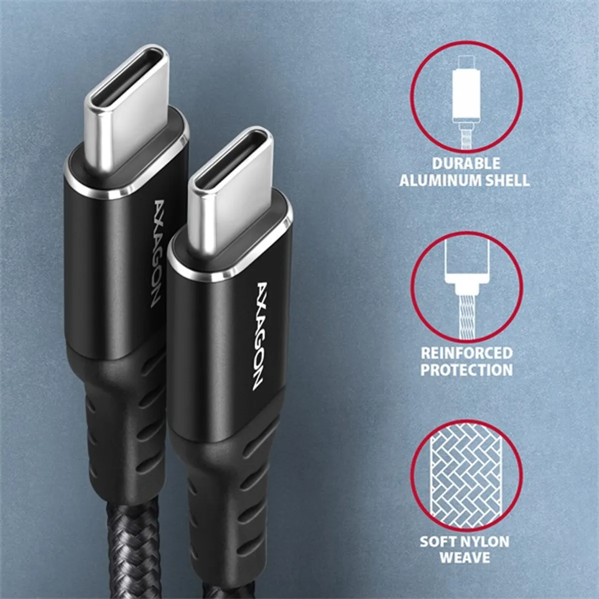 Axagon BUCM-CM15AB 1,5m USB C fekete adat- és töltőkábel #3