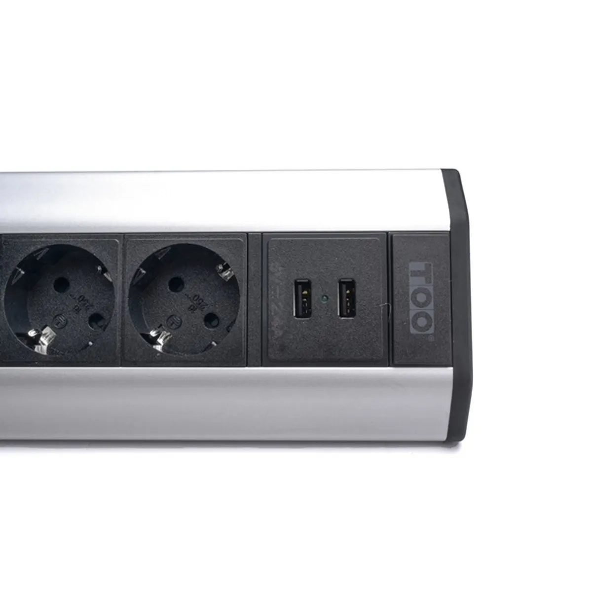 TOO VPS-317-4S IP20, 4x 2P+F, 2x USB-A, ezüst asztalra rögzíthető elosztó #5