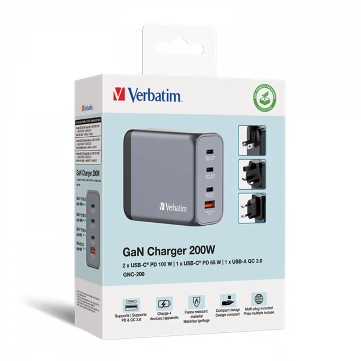 Verbatim 32204 GNC-200 GaN Charger 200W USB Type-A + 3xType-C hálózati töltő adapter #7