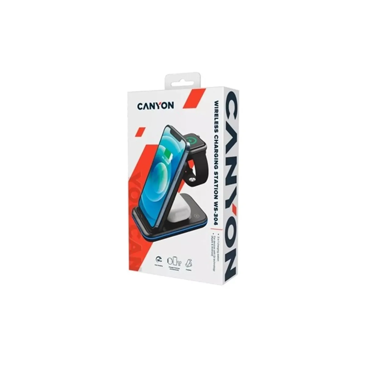 Canyon WS-304 3-in-1 15W univerzális vezeték nélküli töltő adapter fekete (Qi) #7