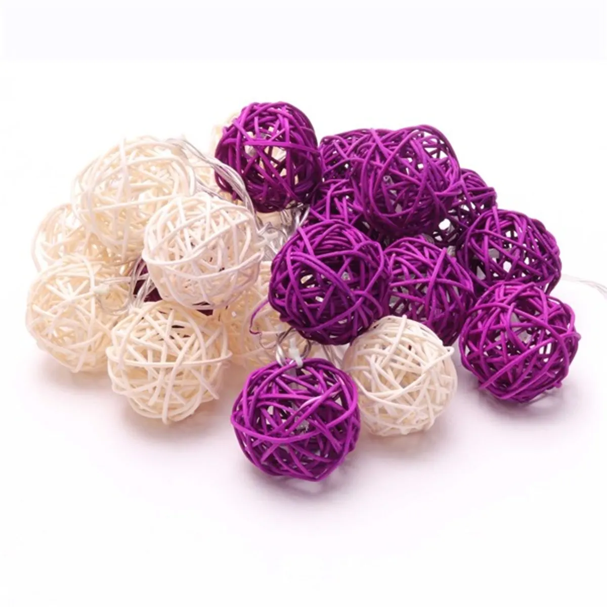 Iris Gömb alakú fonott/rattan/4m/meleg fehér + lila/20db LED-es/3xAA elemes fényfüzér, fénydekoráció #3