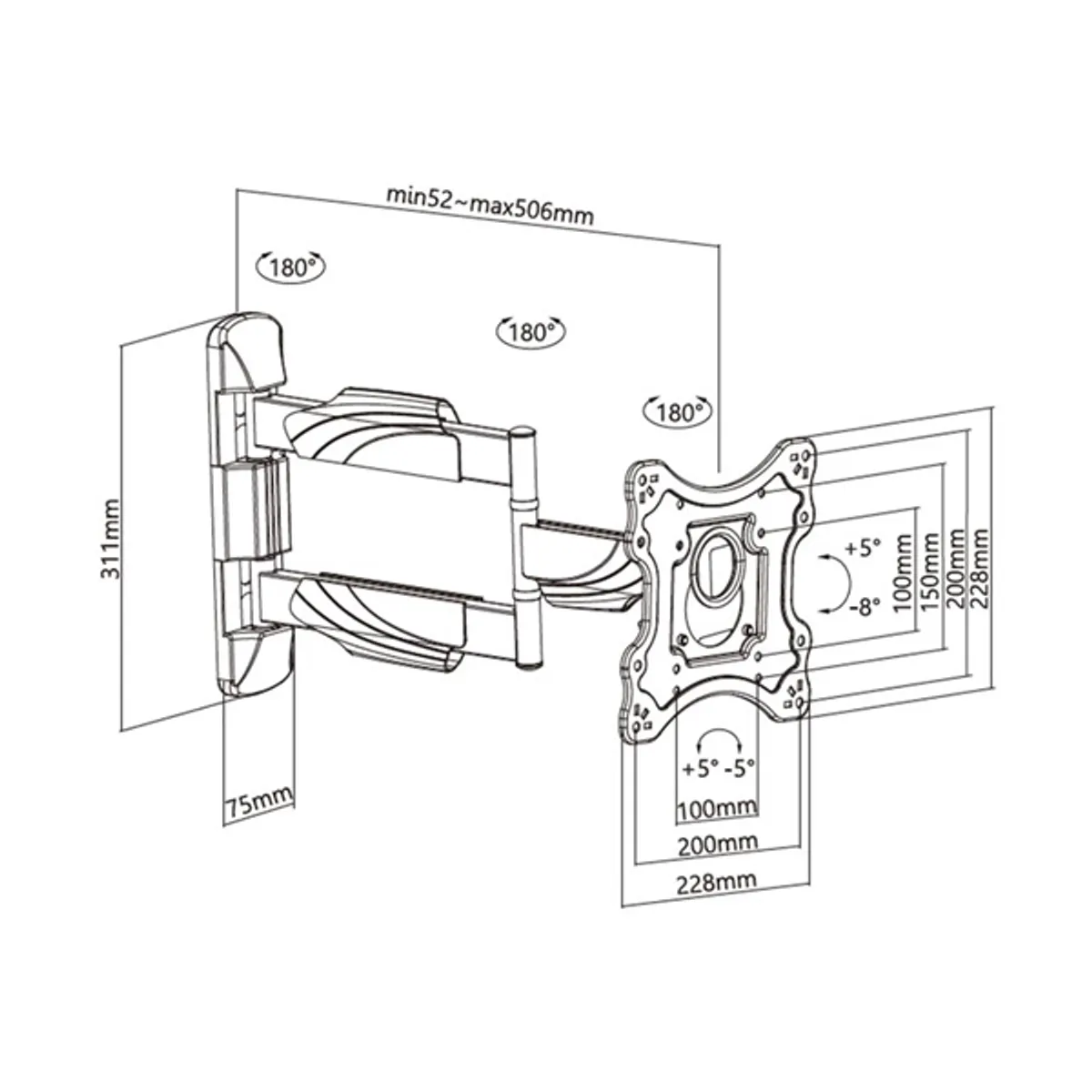 Stell SHO 7530 23"-42" VESA 200x200 kihúzható fali konzol #5