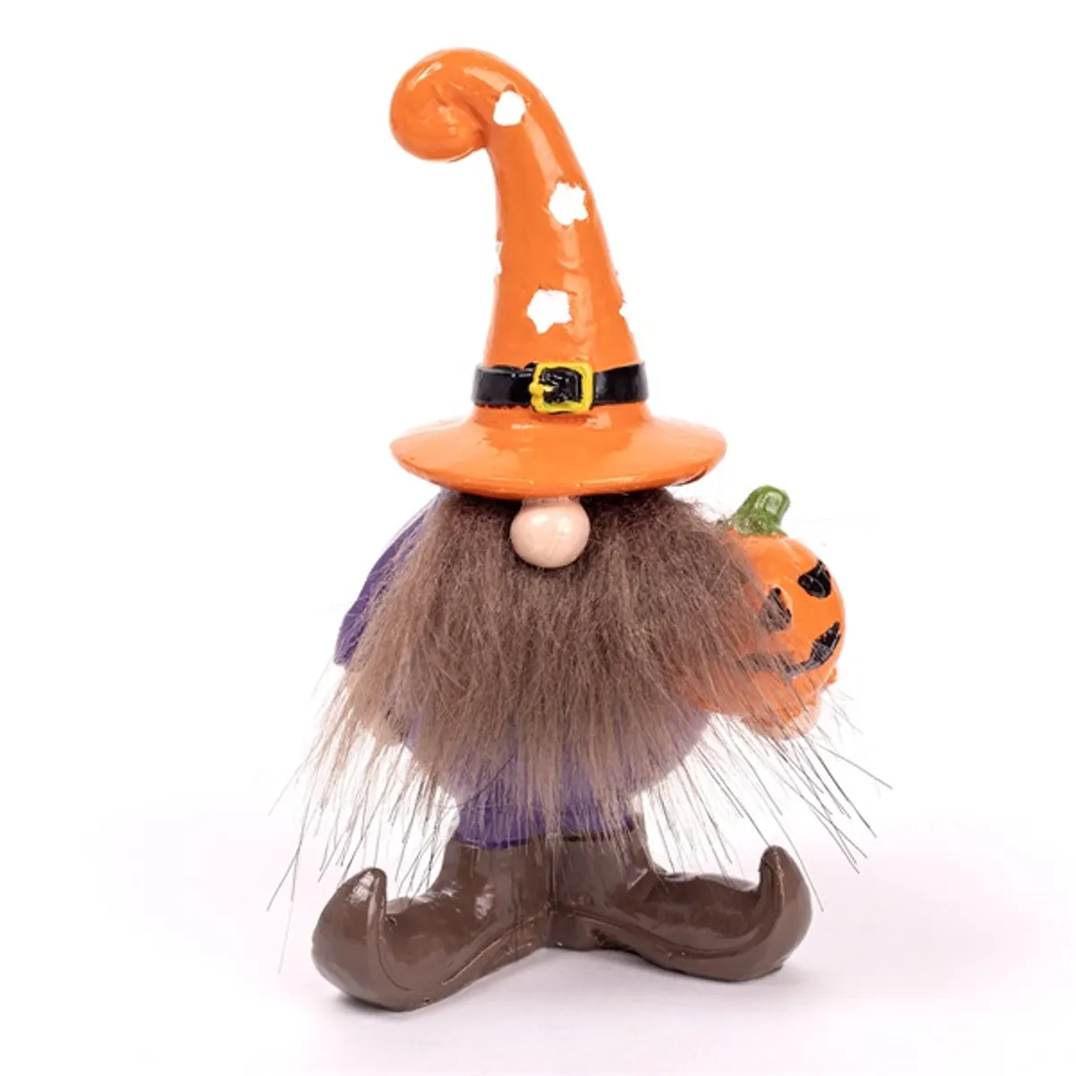 IRIS polirezin orrszakáll, álló, halloween tökkel, narancssárga sapkában, lila ruha 13,1cm #1