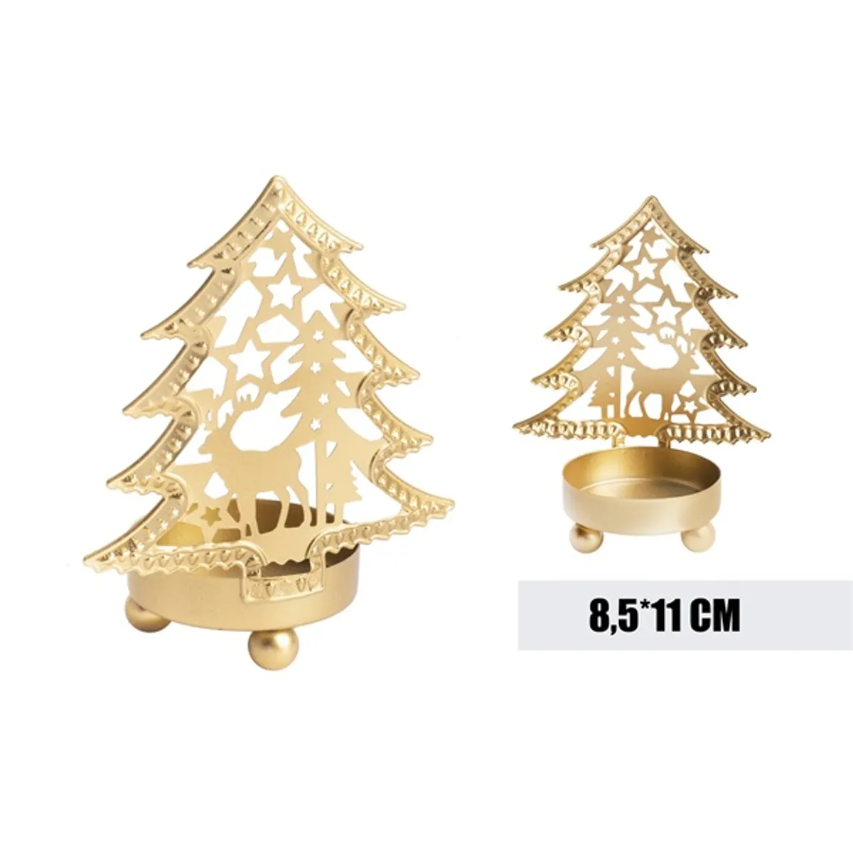 Iris fém mécsestartó fenyő+szarvas arany 8,5*11 cm #1