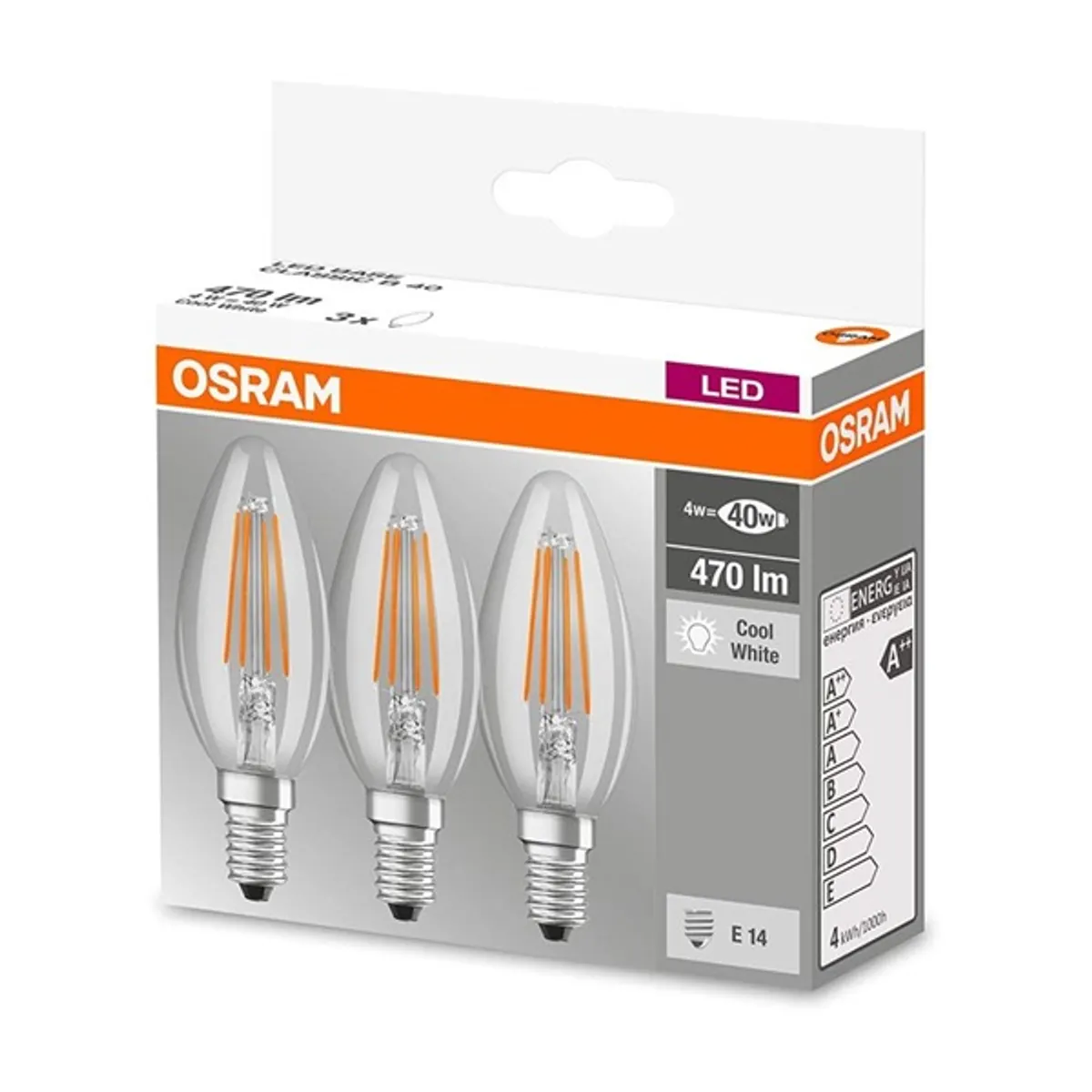 Osram Base átlátszó üveg búra/4W/470lm/4000K/E14/dobozos LED gyertya izzó 3 db #2