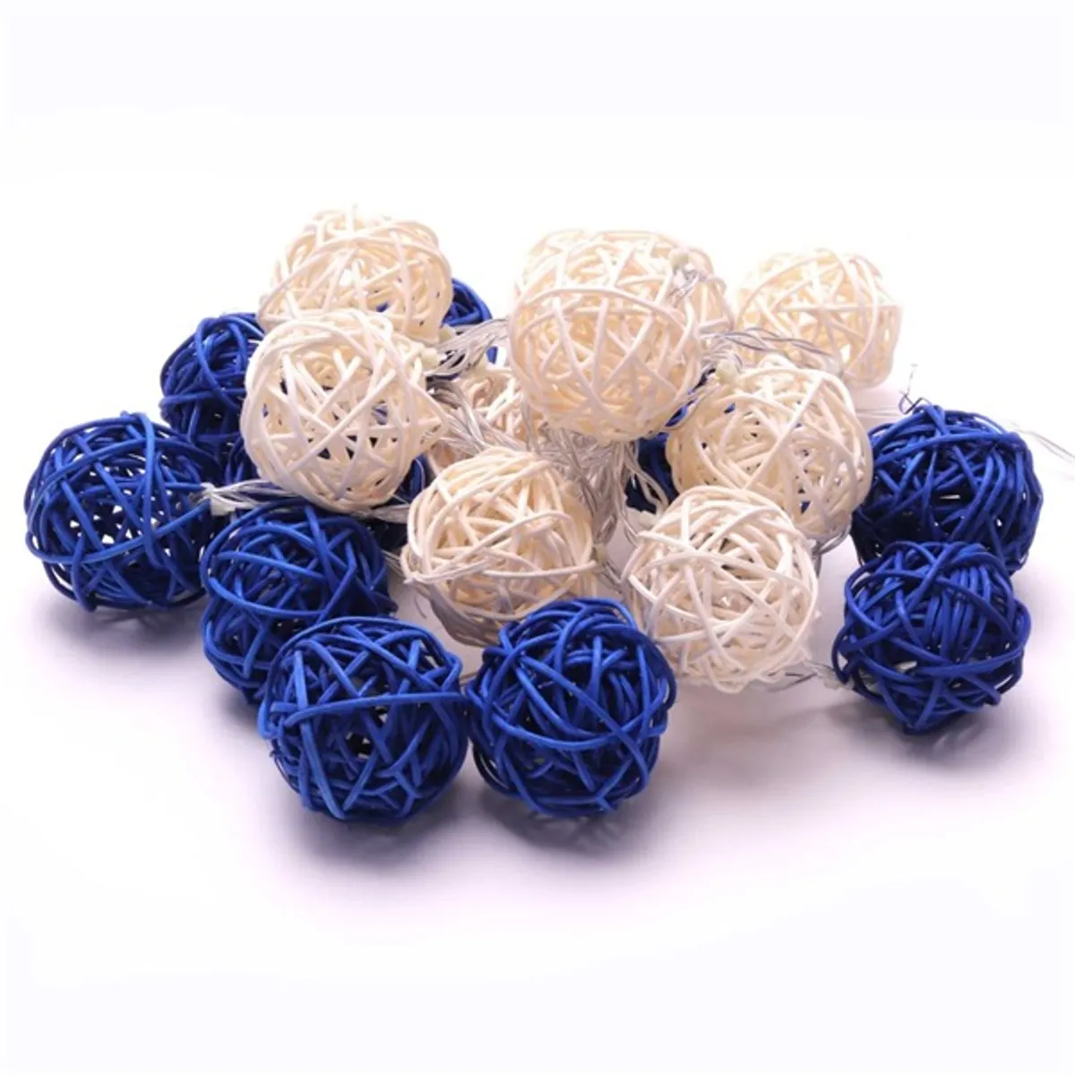 Iris Gömb alakú fonott/rattan/4m/fehér + kék/20db LED-es/3xAA elemes fényfüzér, fénydekoráció #3