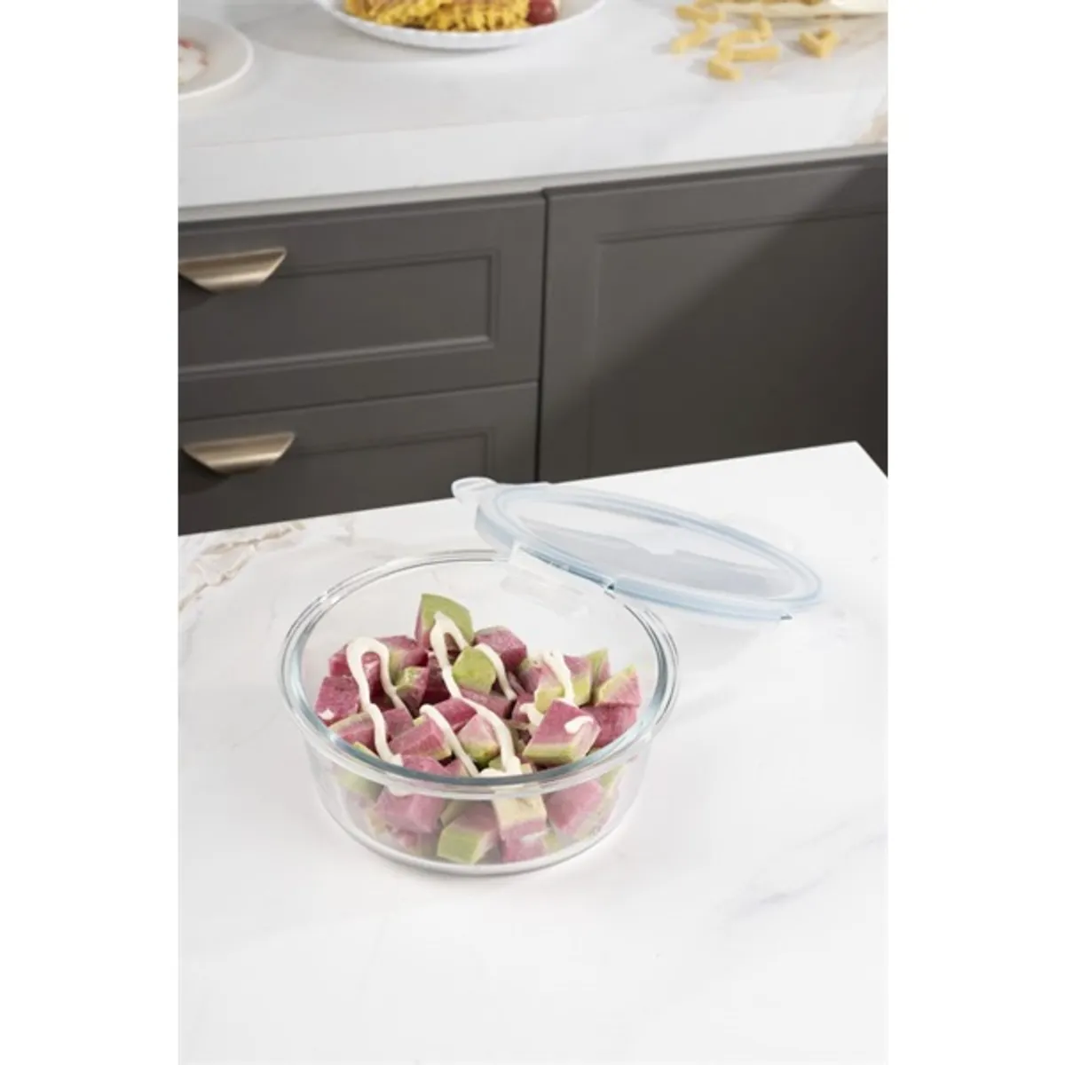 TOO KT-90 üveg 950 ml-es hőálló kerek ételtároló csatolható műanyag tetővel #1