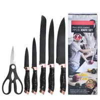 Iris KT-015-BK fekete 7db-os konyhai kés készlet, márványos tartóval #2