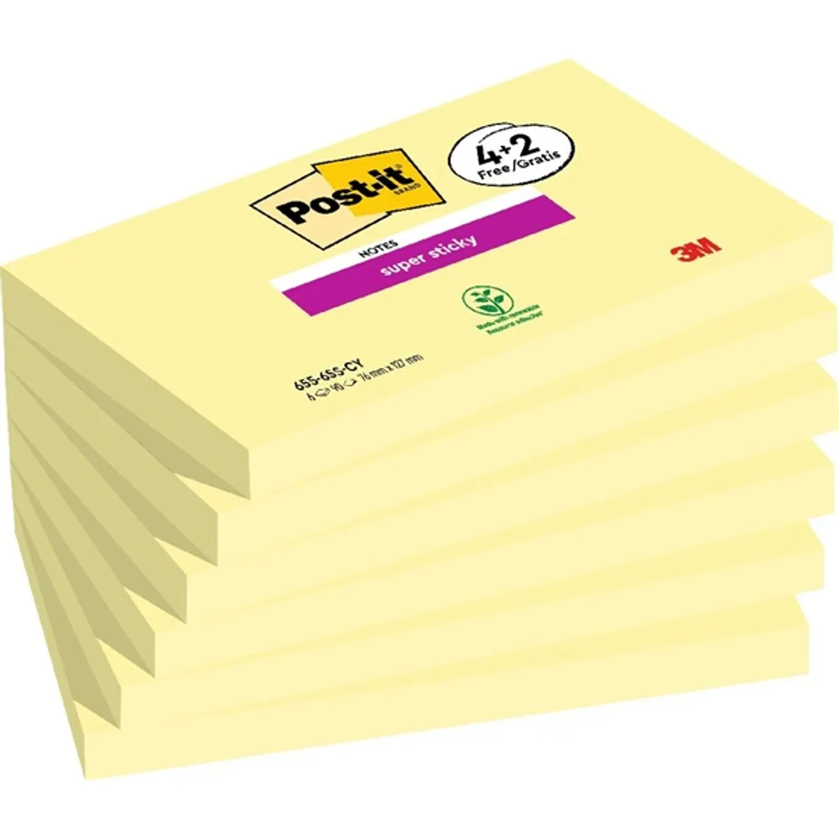 Post-it Super Sticky 655-SSCY 76x127mm 90lapos 4+2 tömb kanárisárga öntapadós jegyzettömb #1