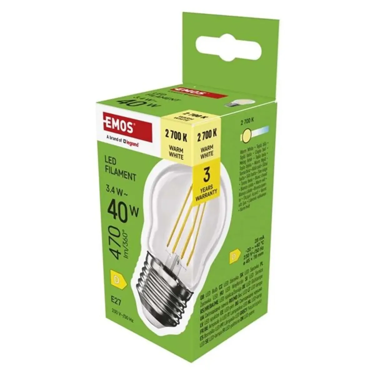 Emos ZF6D22 E27/3,4 W (40 W)/470 lm/meleg fehér filament mini globe LED izzó #2
