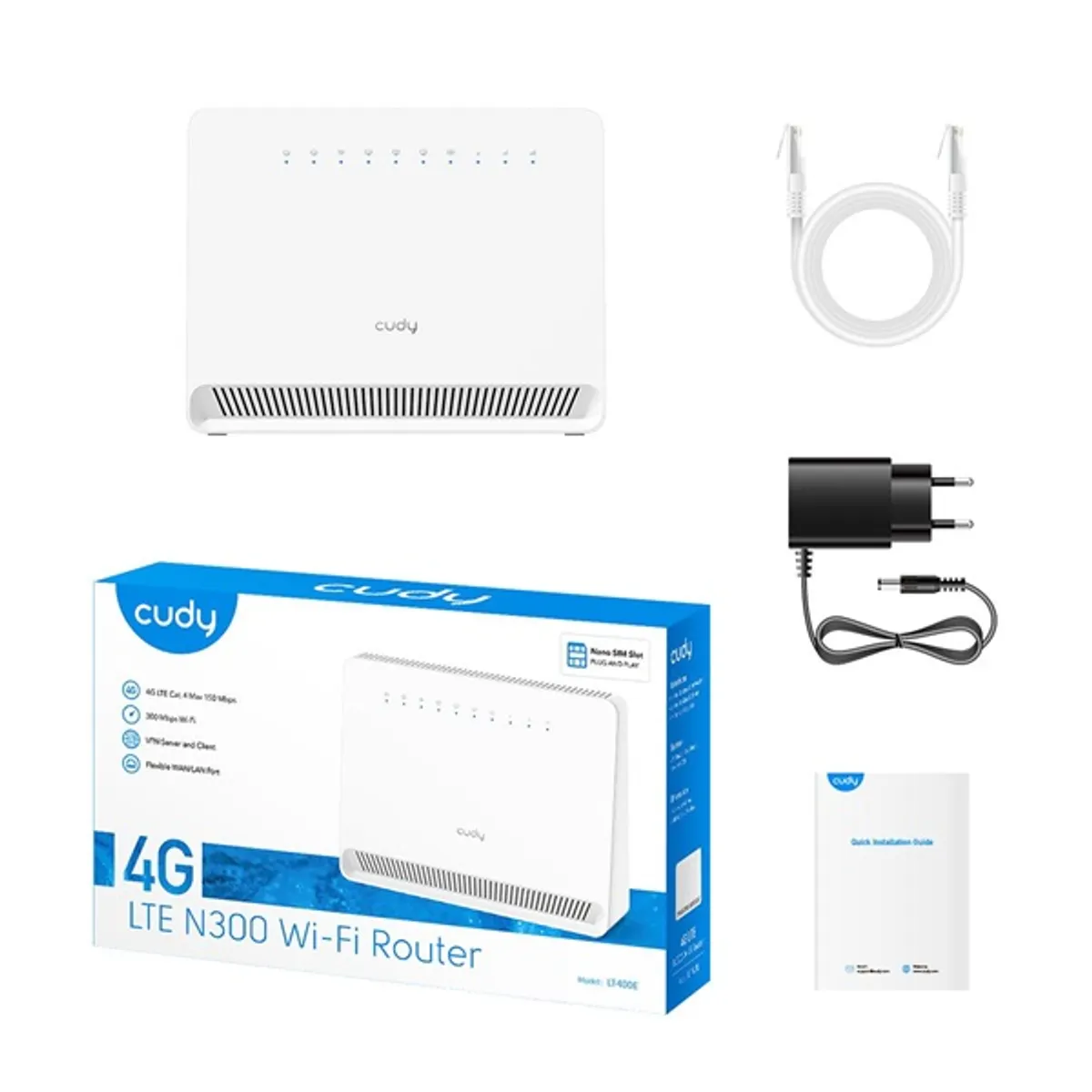 CUDY LT400E egysávos N300 WIFI 4G LTE CAT4, nanoSIM, belső antennás fehér Router #5