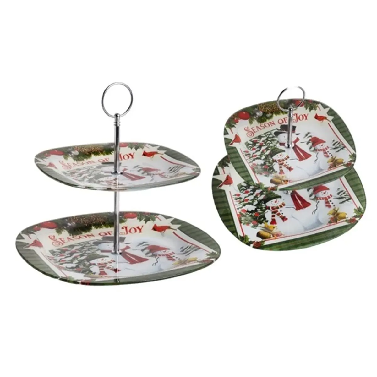 IRIS 2 szintes üveg sütikínáló hóemberek minta 20cm+25cm #1