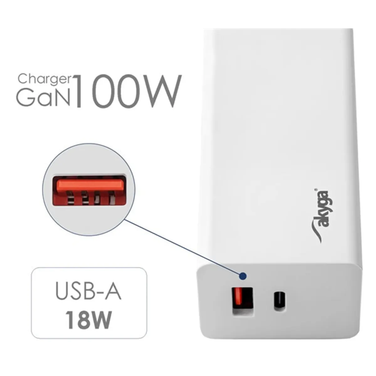 Akyga USB-A + USB-C PD 5-20V / max. 5A 100W Quick Charge 3.0 GaN gyorstöltő #4