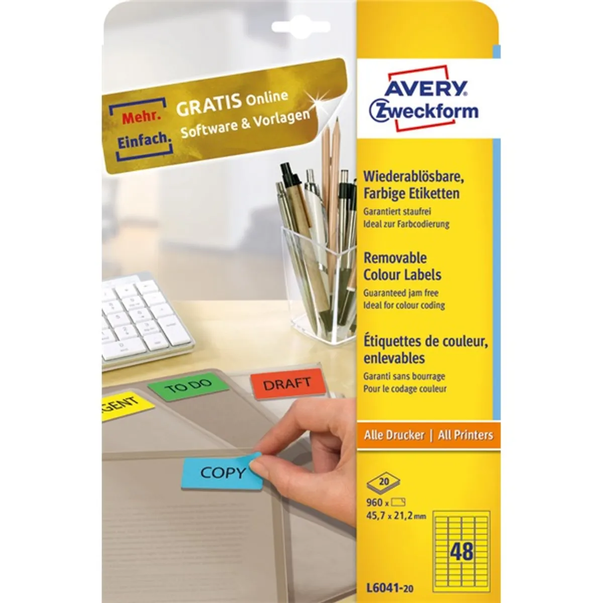 Avery L6041-20 45,7x21,2mm visszaszedhető 960db-os sárga etikett #1