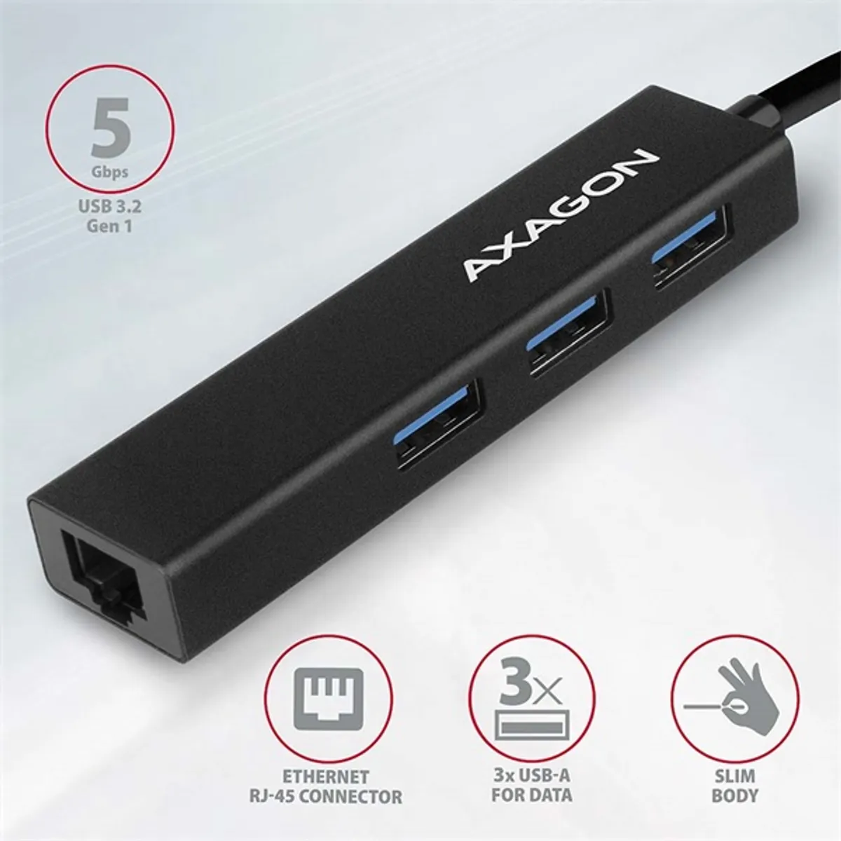 Axagon HMA-GL3A 3 portos USB3.2. Gen 2 fekete HUB Gigabit LAN porttal #2