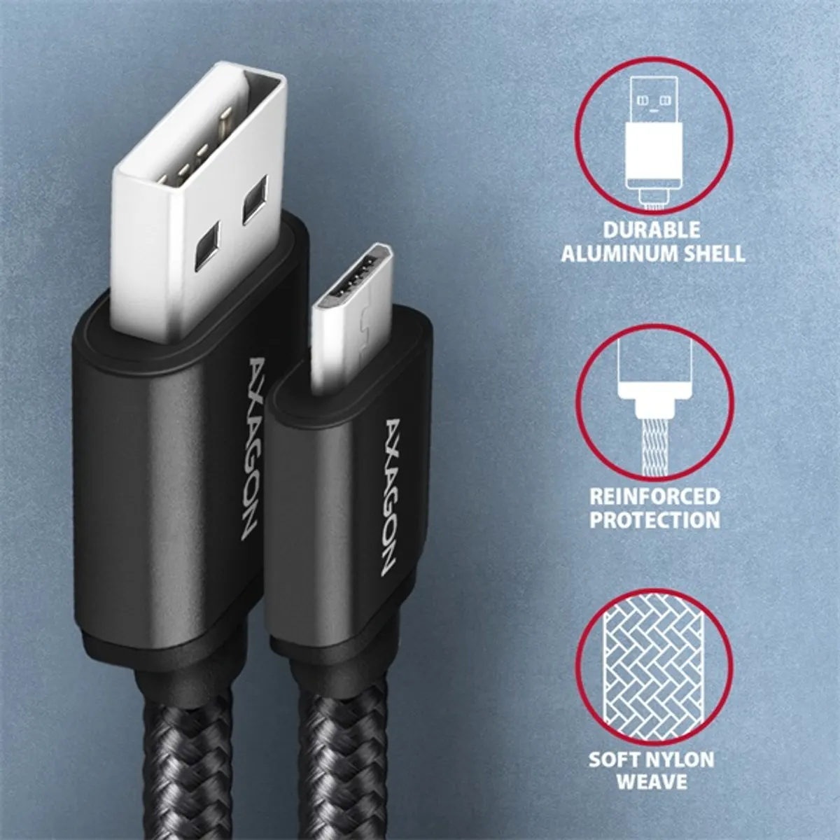 Axagon BUMM-AM20AB micro USB 2.0 B - USB 2.0 A 2 m fekete kábel #3