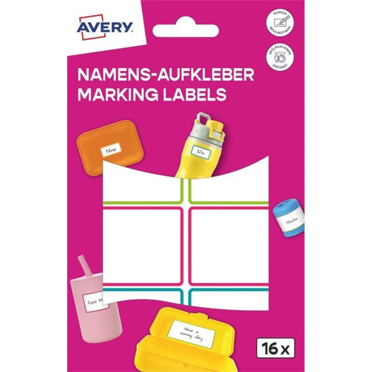 Avery NAME16C iskolai 46x33 mm 16 db öntapadós színes vízálló fólia #1