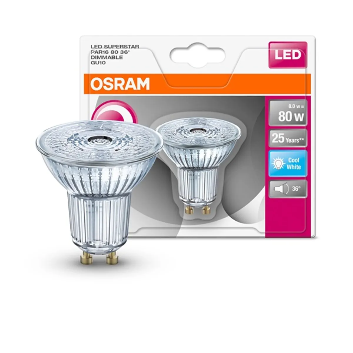 Osram Superstar PAR16 üveg ház/8W/575lm/4000K/GU10/230V/36fok dimmelhető LED spot izzó #2