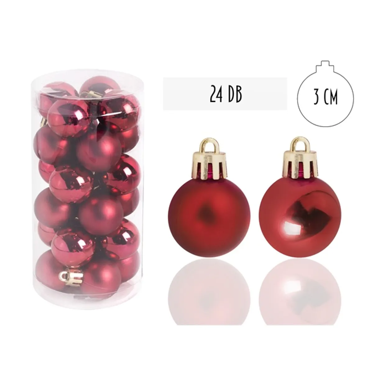 IRIS Karácsonyfa gömb piros, 24 db-os, 3cm #1