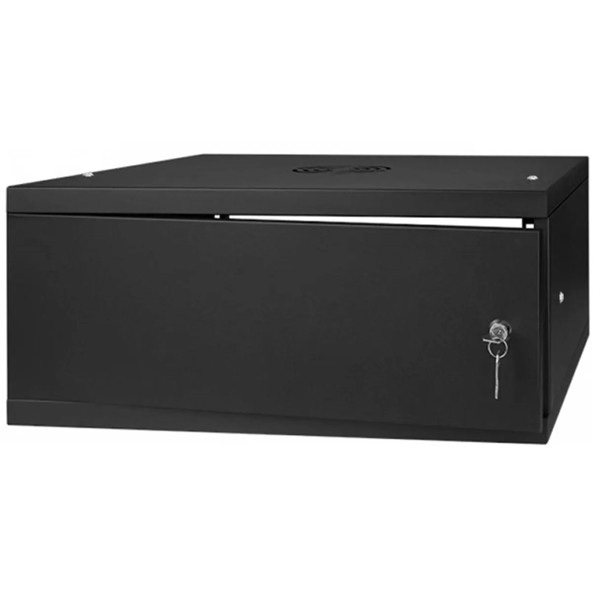 Stalflex RC19-4U-450MB 19" 4U 450 mm mély lapraszerelt fekete fém ajtós fali rack szekrény #1