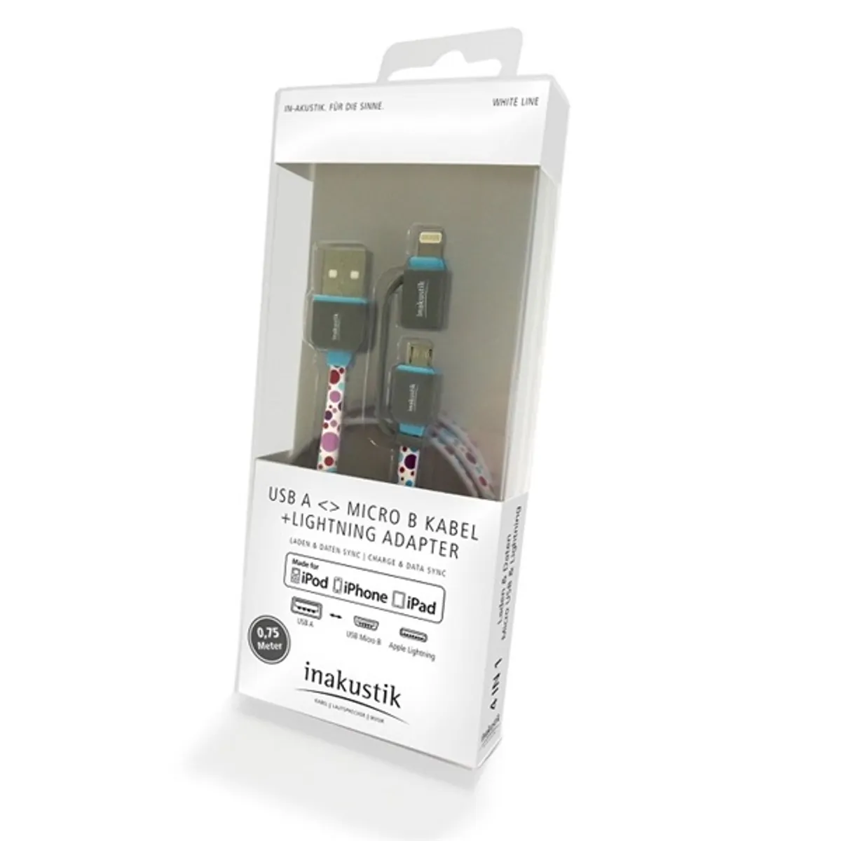 Inakustik 010421075 White Line 75cm Lightning 4 az 1-ben színes adapter #1
