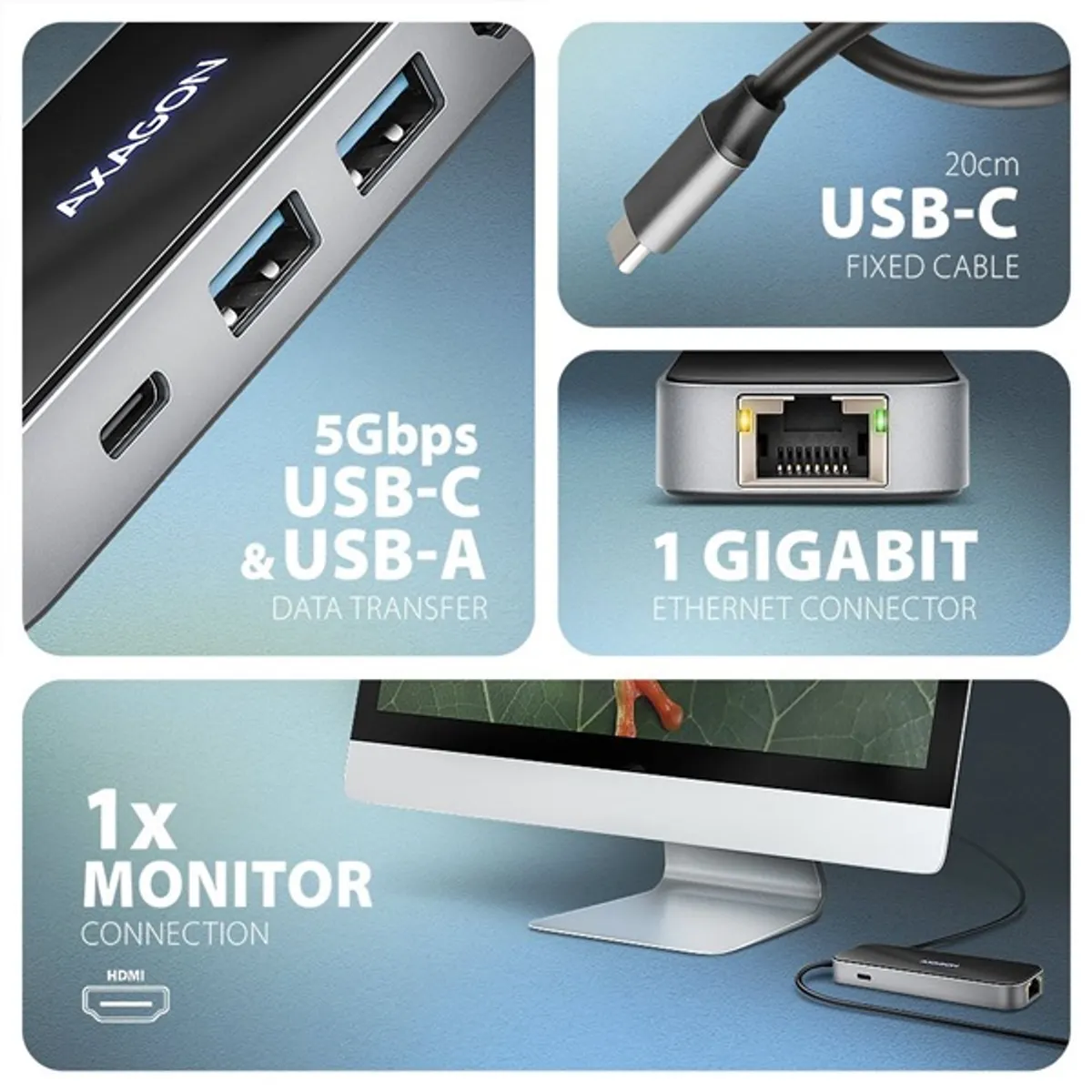 Axagon HMC-6GLN USB-C 5Gbps GLASS 6in1 hub #3