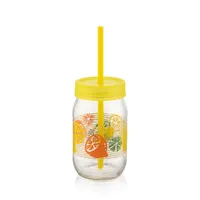 IRIS C-00162 Spring üvegpohár szívószállal 380ml, piros, zöld vagy sárga színű #2