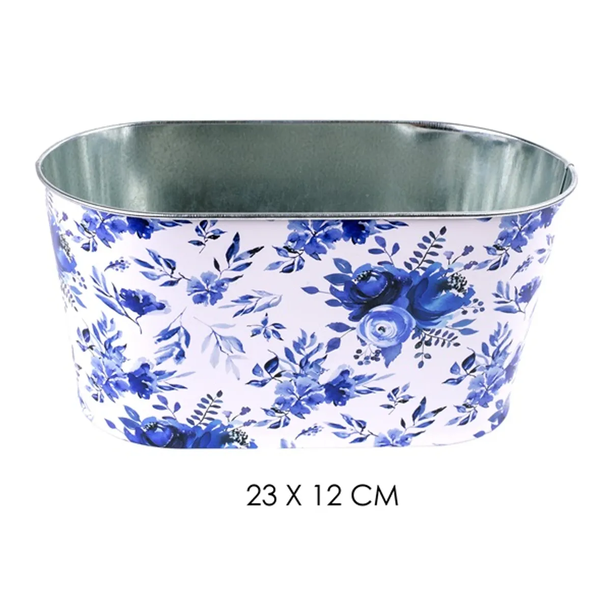 IRIS bádog kaspó ovál kék virág 23x12cm #1