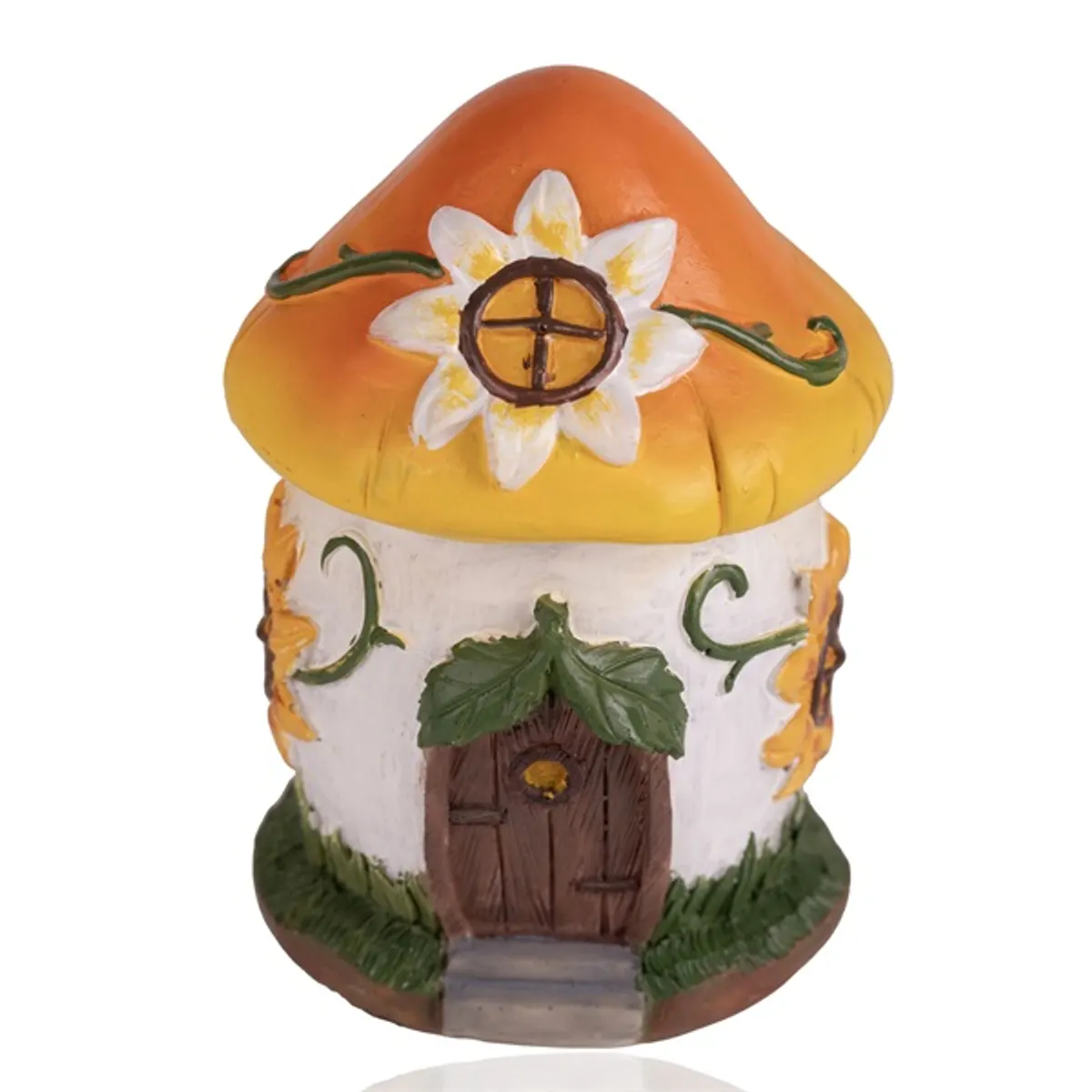 IRIS dekor műgyanta ház gomba inda fehér/sárga 12,4cm #1