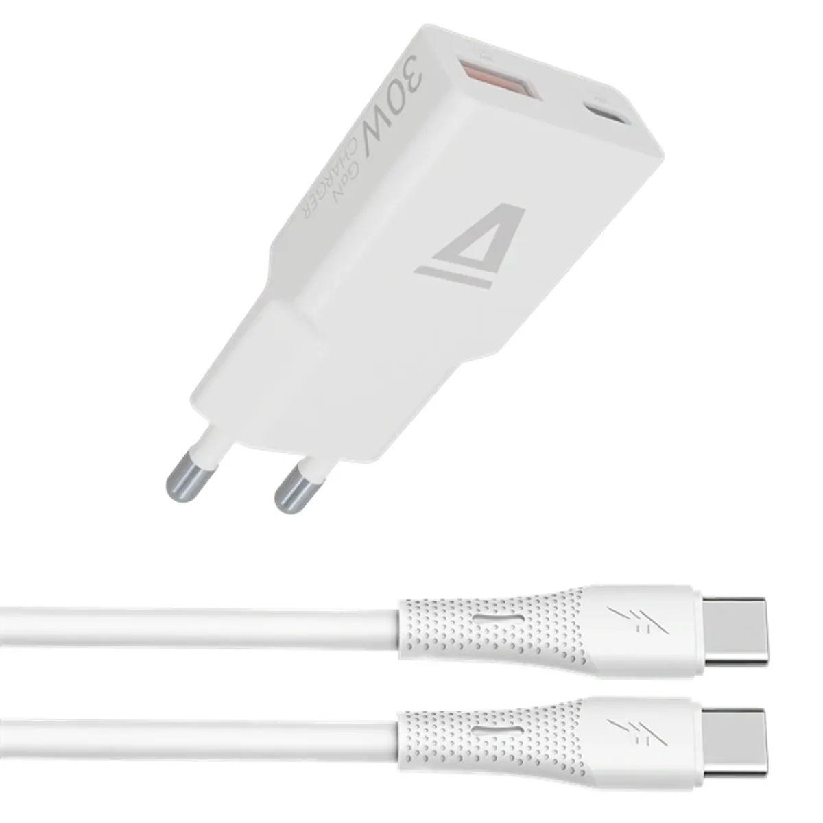 AVAX CH6413 30W GaN töltő és 60W USB-C szilikon kábel csomag, fehér #1