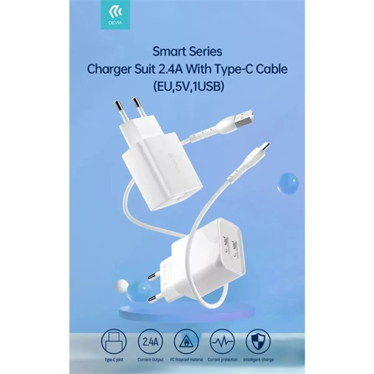 Devia ST364037 2xUSB 2,1A fehér hálózati töltő adapter + USB - Type-C 1m kábel #2
