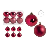 IRIS karácsonyi dísz gömb, szettben, pvc dobozban, 6dbos, piros 7 cm