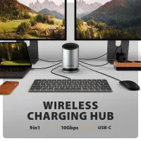 Axagon HMC-WL9 USB-C 10 Gbps 9in1 hub vezeték nélküli töltéssel #2