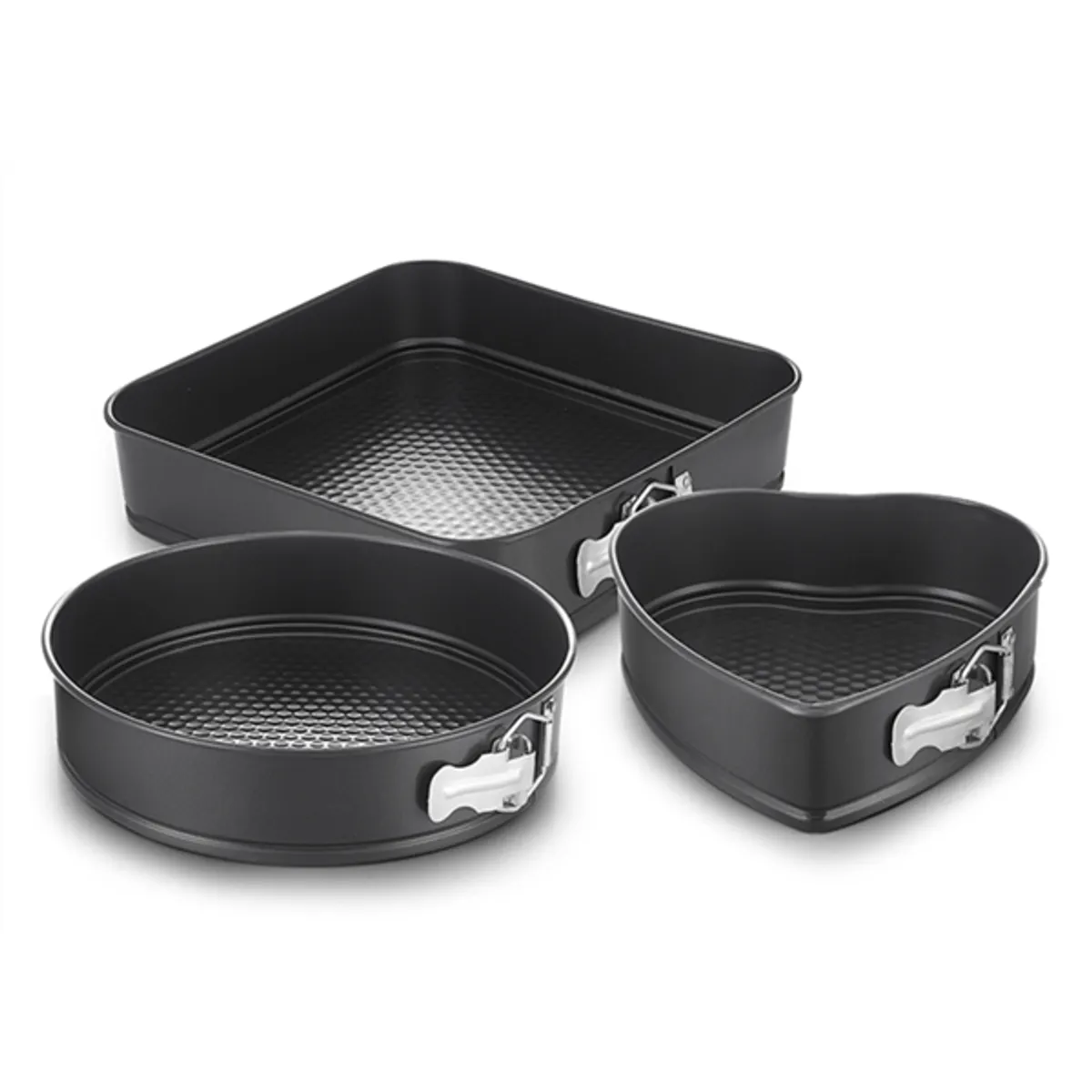 TOO KT-52-BK 3 db-os szénacél tortaforma készlet, 21 cm szív -, 26 cm kerek-, 28 cm-es szögletes forma #1
